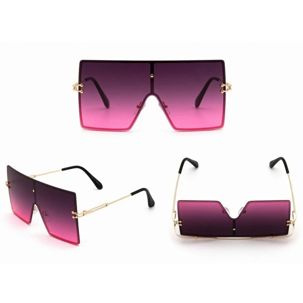 Oversized‎ WOmen Luxury Square Shield Sunglasses Trendy Gold Frame UV400 Large